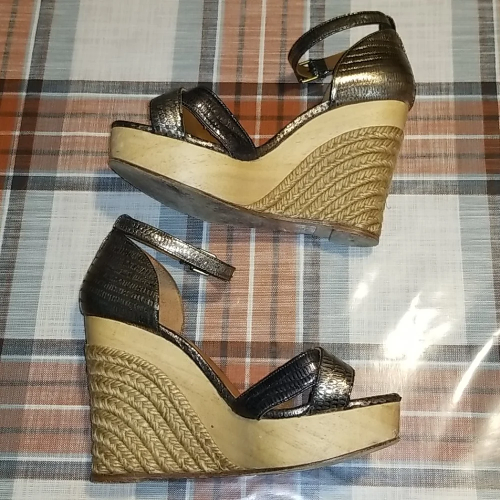 Lanvin Metallic Bronze Brown Espadrille Wedge Sandals
